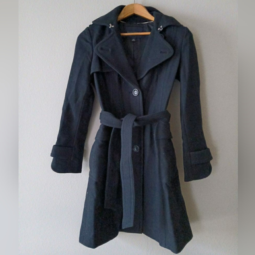 Banana Republic Black Belted Wool-Blend Pea Coat